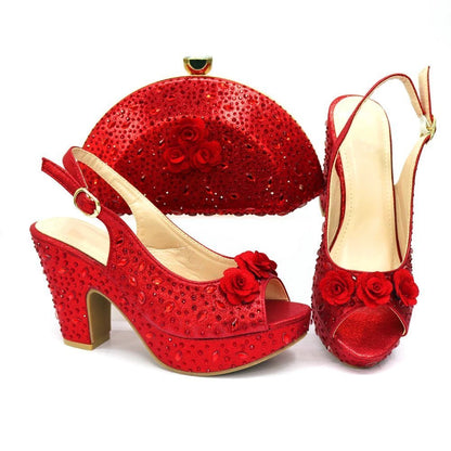Italian Design Rhinestone Shoes and Matching Bag for Weddings - red - Women - Shoes - Milvertons