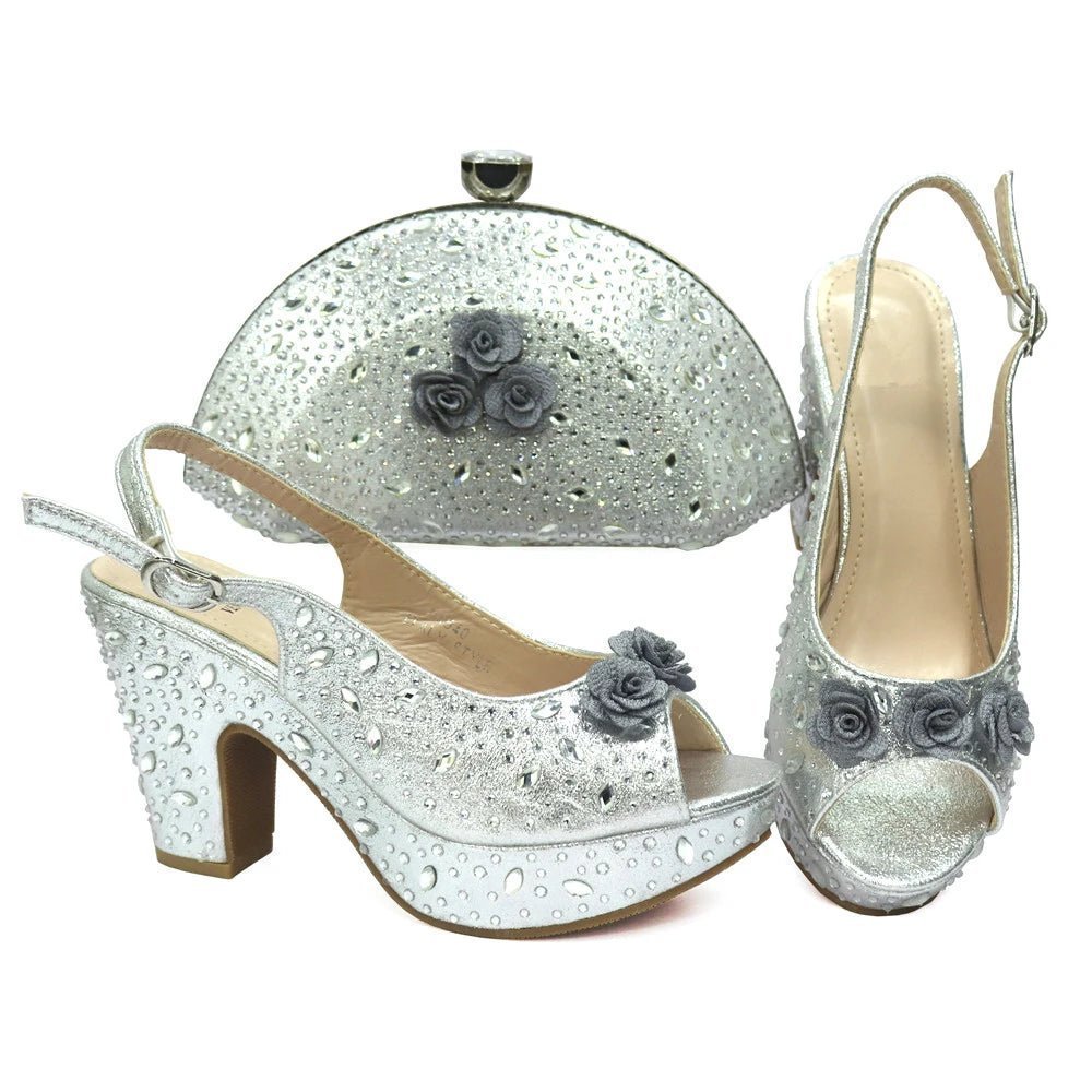 Italian Design Rhinestone Shoes and Matching Bag for Weddings - silver 37 - Women - Shoes - Milvertons
