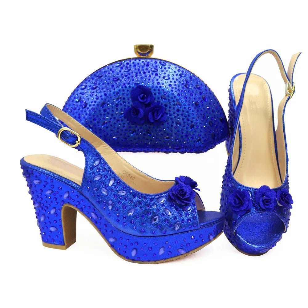 Italian Design Rhinestone Shoes and Matching Bag for Weddings - blue - Women - Shoes - Milvertons