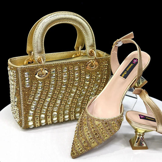 Italian Fashion Heels and Matching Bag Set – 2025 Edition - Gold - Women - Shoes - Milvertons