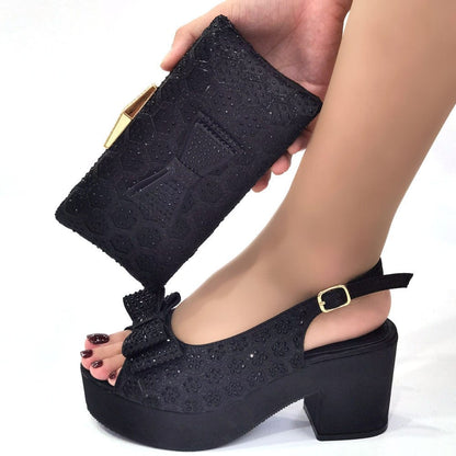 Italian Fashion Shoes & Bag Set Bling Block Heel Pumps - - Women - Shoes - Milvertons