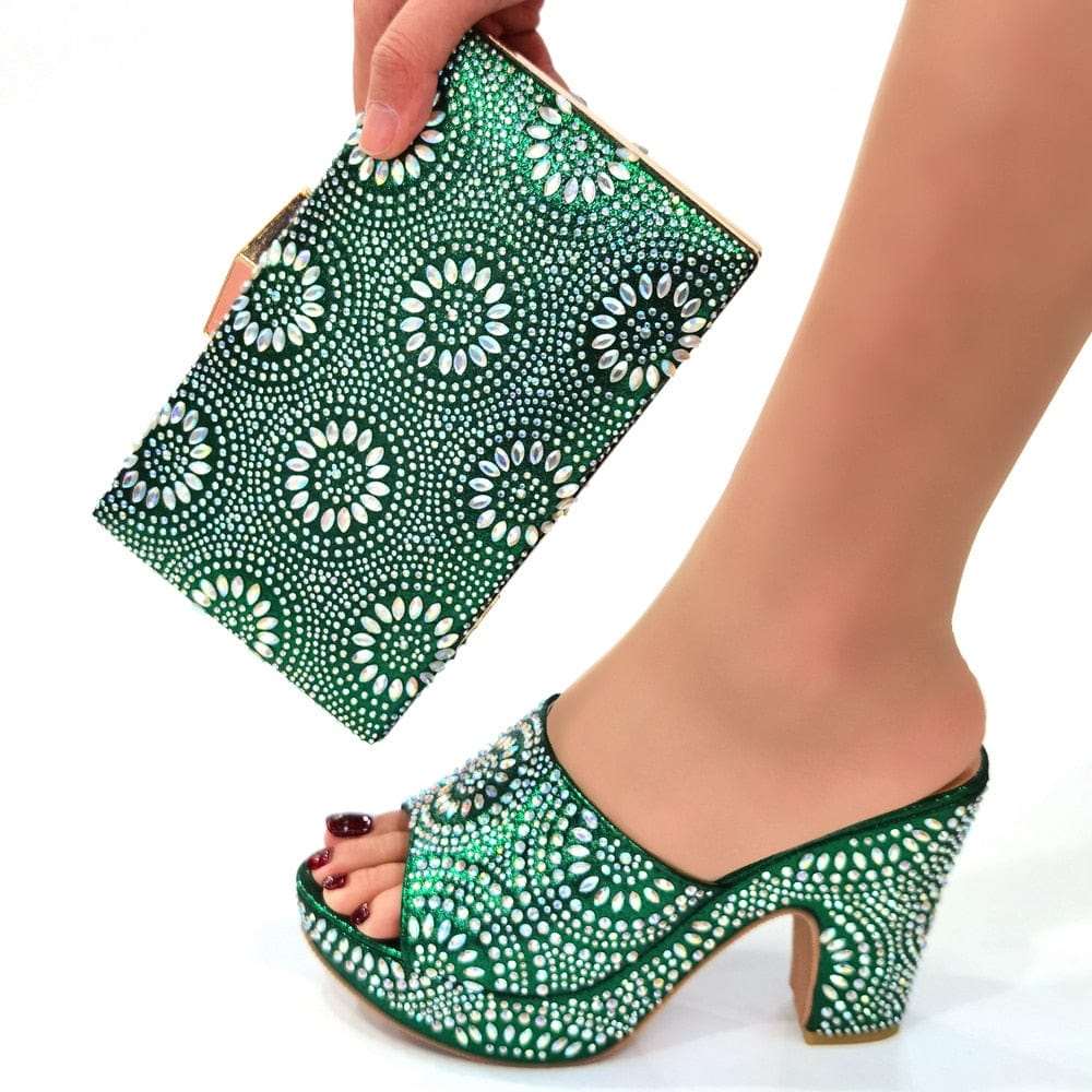 Italian Fashion Shoes with Matching Bag Set for Women - Green 37 - Women - Shoes - Milvertons