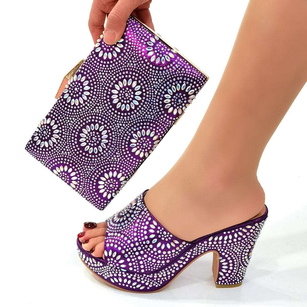 Italian Fashion Shoes with Matching Bag Set for Women - Purple 37 - Women - Shoes - Milvertons