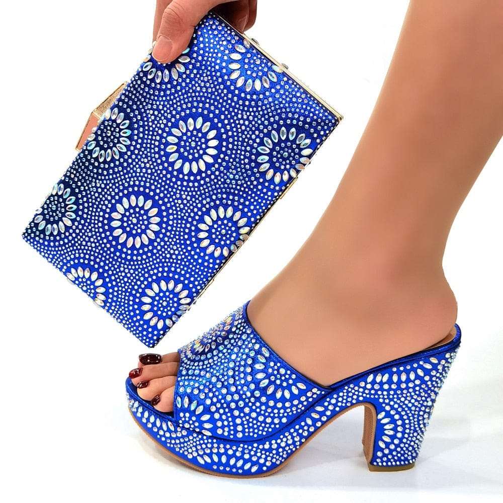 Italian Fashion Shoes with Matching Bag Set for Women - Blue 39 - Women - Shoes - Milvertons