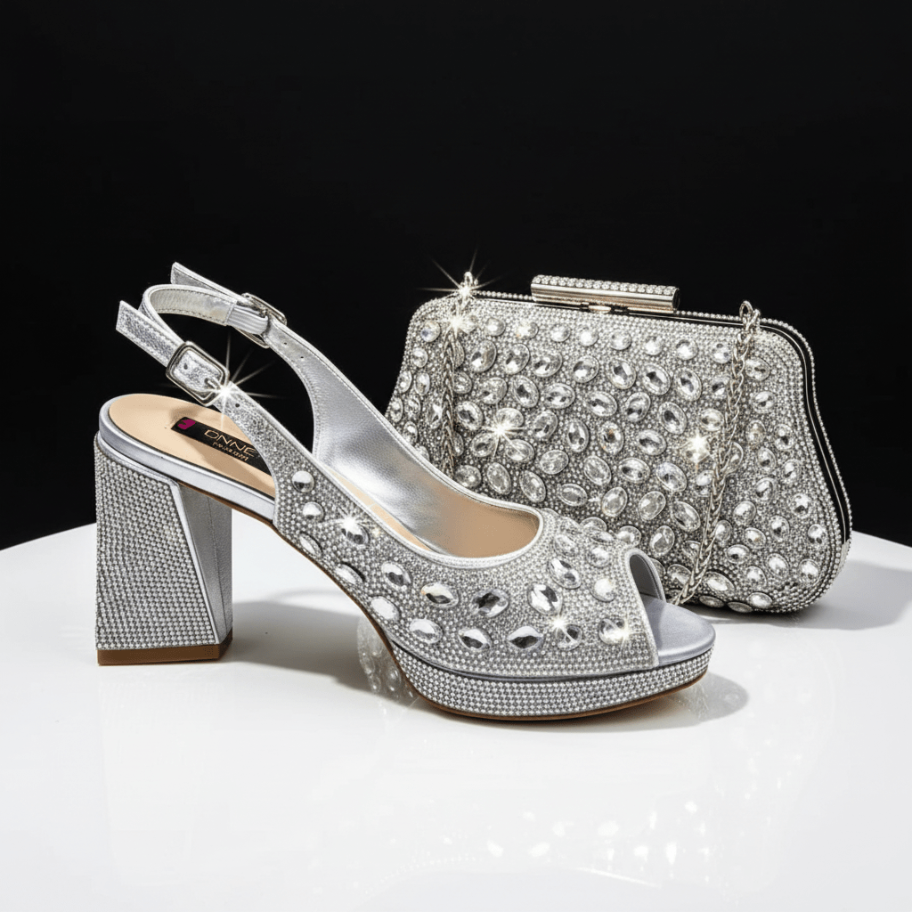 Italian Heels and Bag Set – Elegant Wedding Party Style - Silver - Women - Shoes - Milvertons