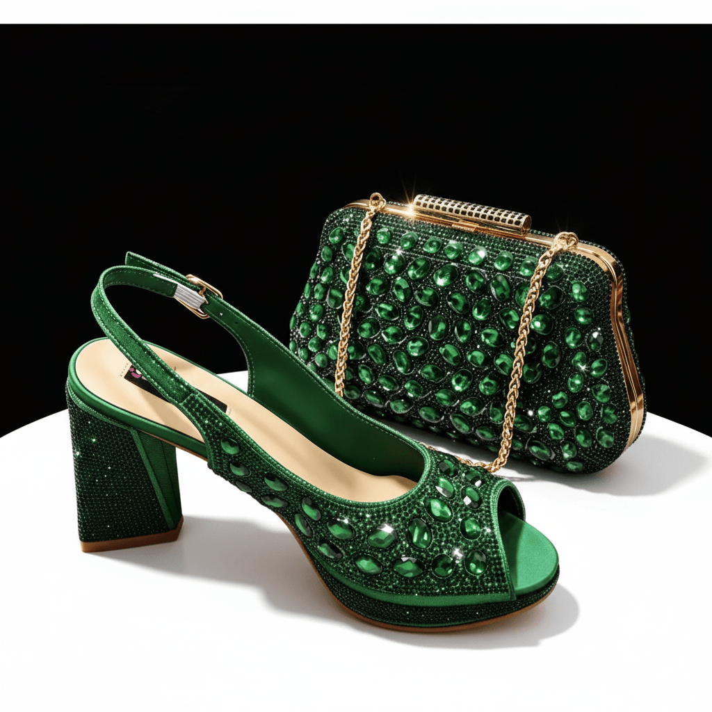 Italian Heels and Bag Set – Elegant Wedding Party Style - Green - Women - Shoes - Milvertons