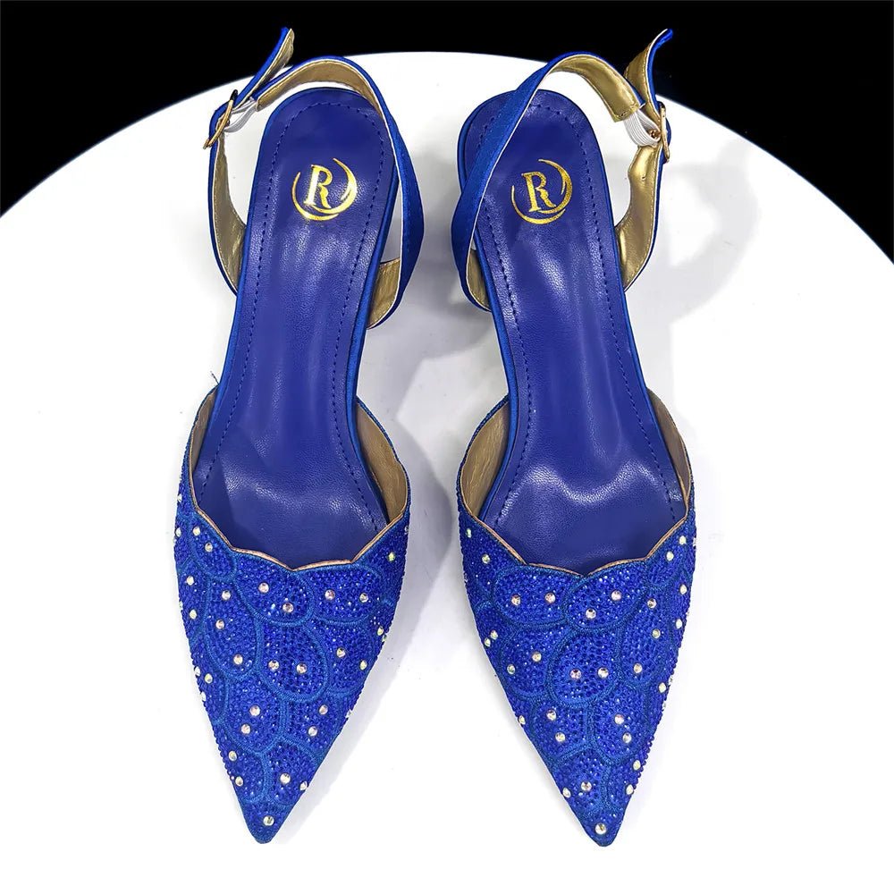 Pair of Italian Heels and Matching Bag Set – Elegant Rhinestone with intricate designs, on a white background