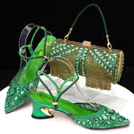 Italian Pointed Heel & Bag Set Diamond Lace Matching Design - Green - Women - Shoes - Milvertons
