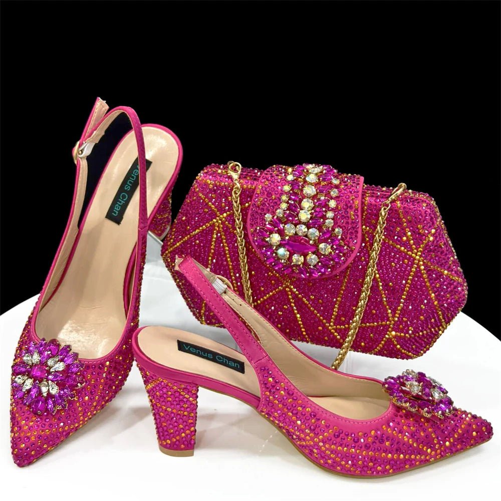 Italian Rhinestone Heel & Clutch Set for Women - Fuchsia - Women - Shoes - Milvertons