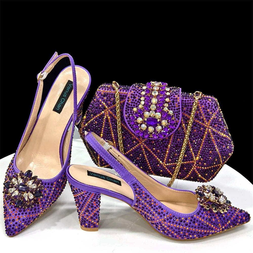 Italian Rhinestone Heel & Clutch Set for Women - Purple - Women - Shoes - Milvertons