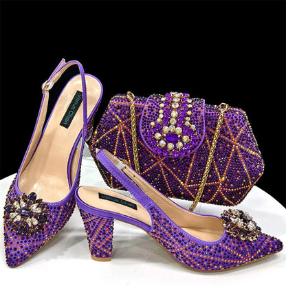 Italian Rhinestone Heel & Clutch Set for Women - Purple - Women - Shoes - Milvertons