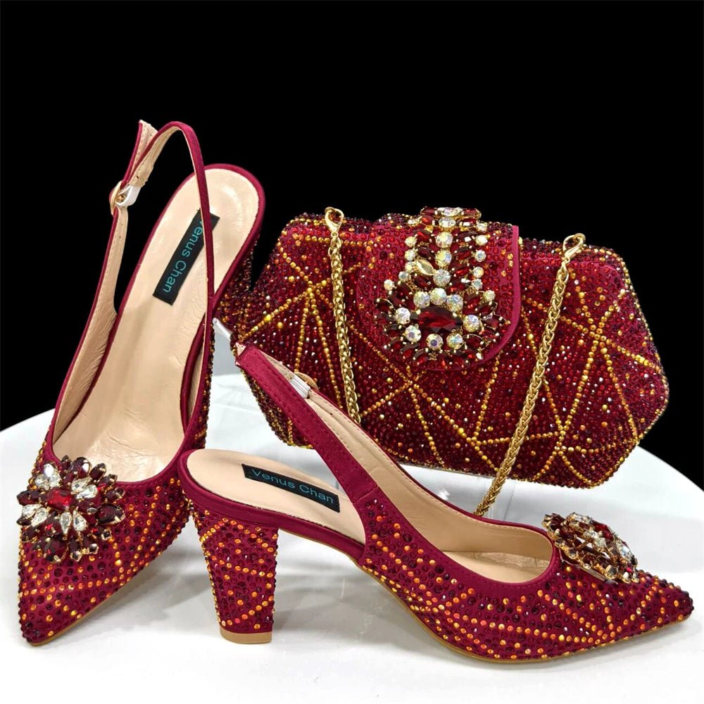 Italian Rhinestone Heel & Clutch Set for Women - Red - Women - Shoes - Milvertons