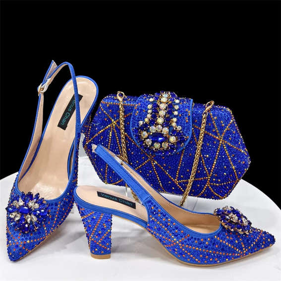 Italian Rhinestone Heel & Clutch Bag Set for Women - Blue - Women - Shoes - Milvertons