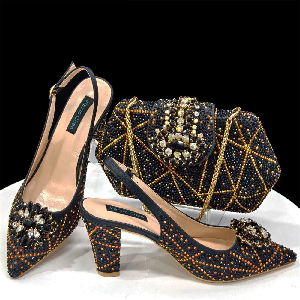 Italian Rhinestone Heel & Clutch Set for Women - Black - Women - Shoes - Milvertons
