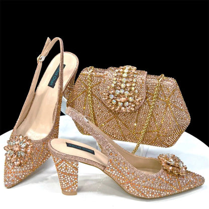 Italian Rhinestone Heel & Clutch Set for Women - Champagne - Women - Shoes - Milvertons