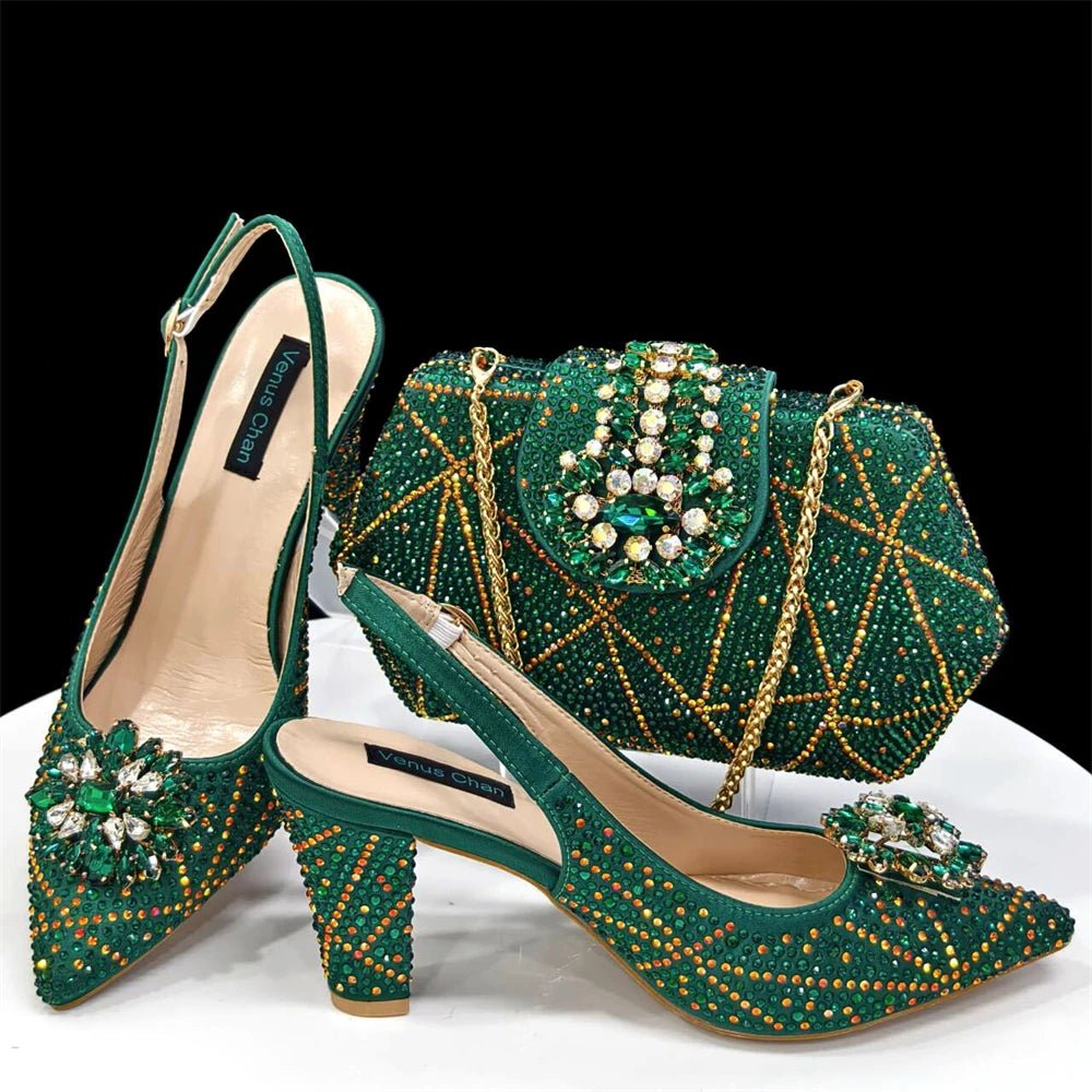 Italian Rhinestone Heel & Clutch Set for Women - Green - Women - Shoes - Milvertons