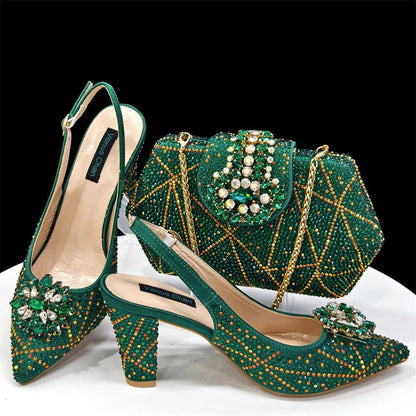 Italian Rhinestone Heel & Clutch Set for Women - Green - Women - Shoes - Milvertons