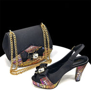 Italian Rhinestone Heels & Bag Set for African Women's Party - black - Women - Shoes - Milvertons