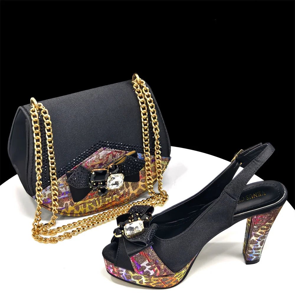 Italian Rhinestone Heels & Bag Set for African Women's Party - black - Women - Shoes - Milvertons