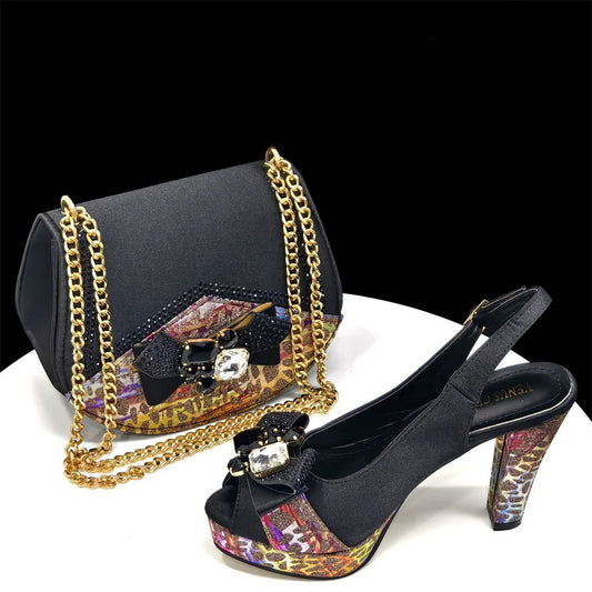 Italian Rhinestone Heels & Bag Set for African Women's Party - black - Women - Shoes - Milvertons