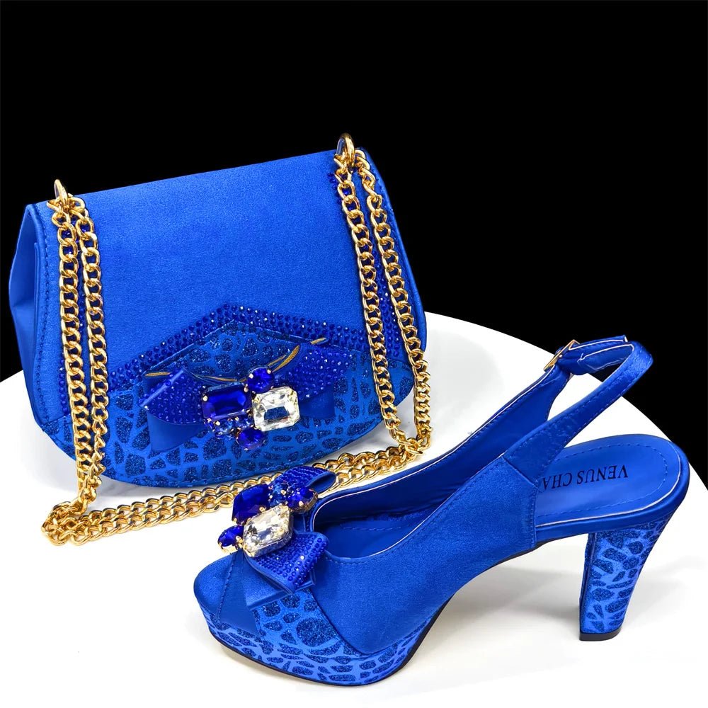 Italian Rhinestone Heels & Bag Set for African Women's Party - Blue - Women - Shoes - Milvertons