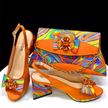 Italian Rhinestone Shoes and Bag Set for Summer Parties 2024 - Orange - Women - Shoes - Milvertons