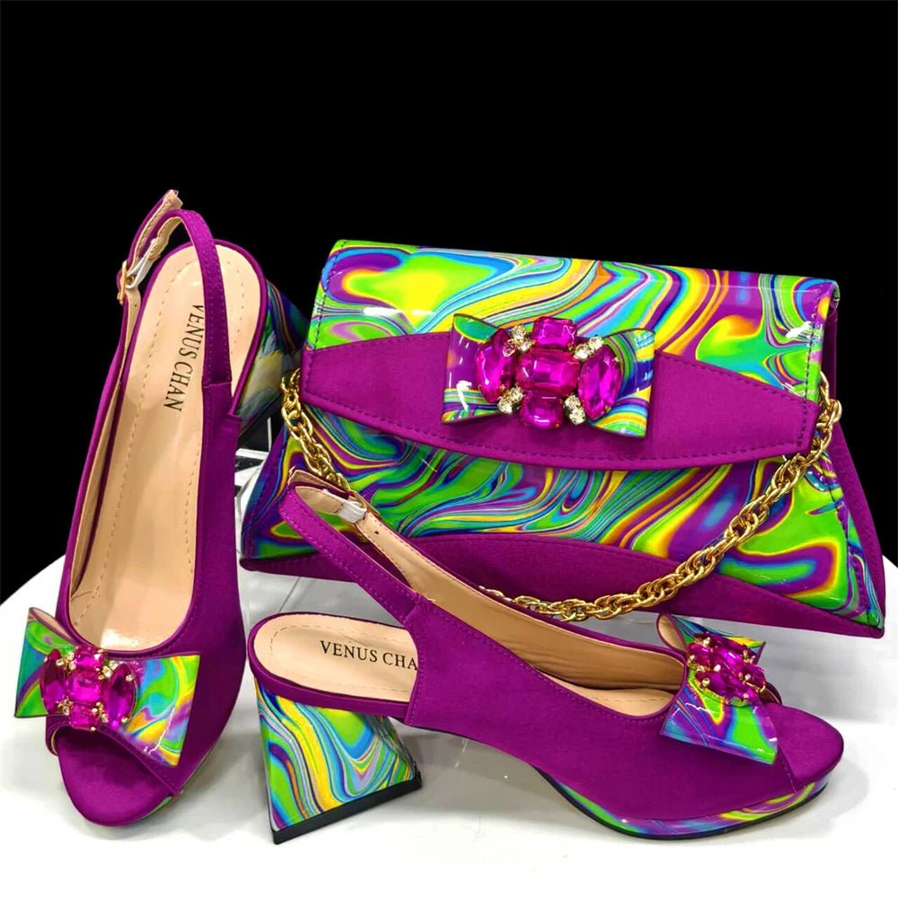 Italian Rhinestone Shoes and Bag Set for Summer Parties 2024 - Purple - Women - Shoes - Milvertons