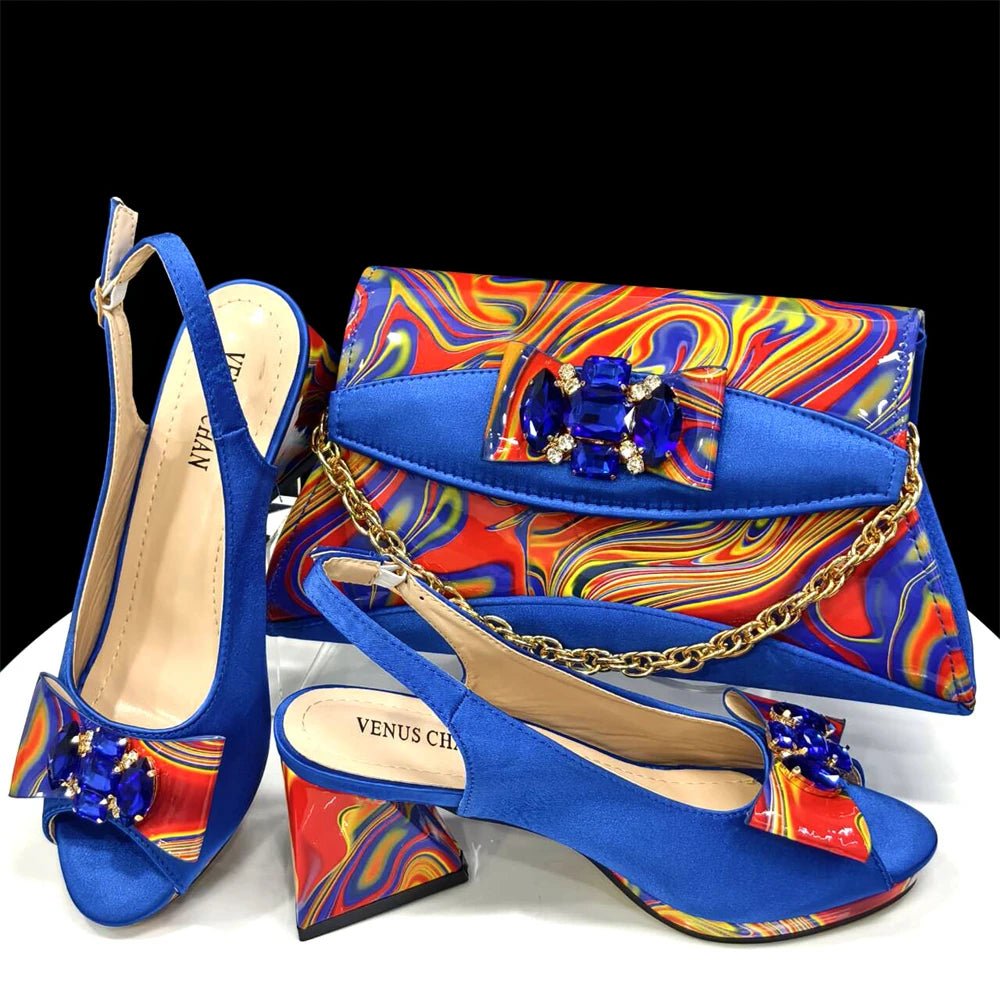 Italian Rhinestone Shoes and Bag Set for Summer Parties 2024 - Blue - Women - Shoes - Milvertons