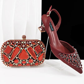 Italian Rhinestone Shoes & Handbag Set – Bridal Designer - Wine - Women - Shoes - Milvertons
