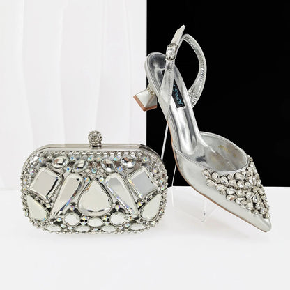Italian Rhinestone Shoes & Handbag Set – Bridal Designer - Silver - Women - Shoes - Milvertons