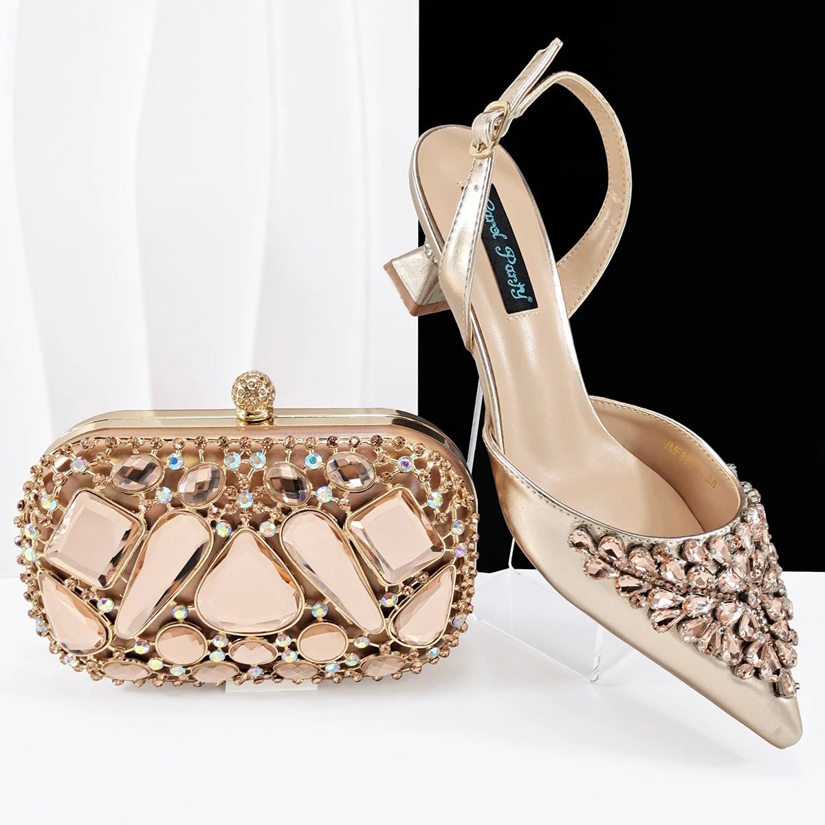 Italian Rhinestone Shoes & Handbag Set – Bridal Designer - Champagne - Women - Shoes - Milvertons