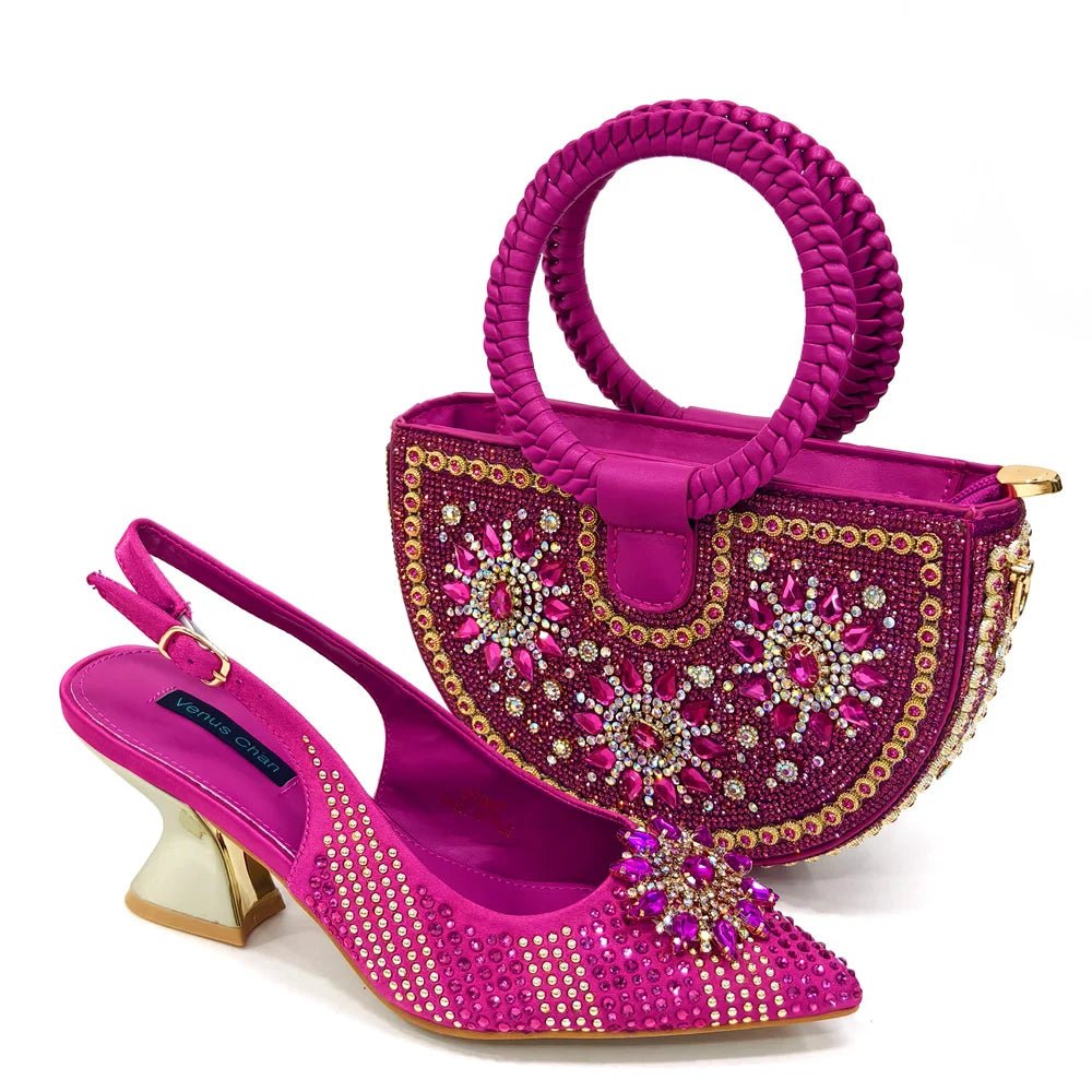 Italian Shoes and Bag Set 2024 – Rhinestone High Heels for Women - Fuchsia - Women - Shoes - Milvertons