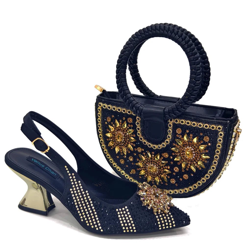 Italian Shoes and Bag Set 2024 – Rhinestone High Heels - black - Women - Shoes - Milvertons