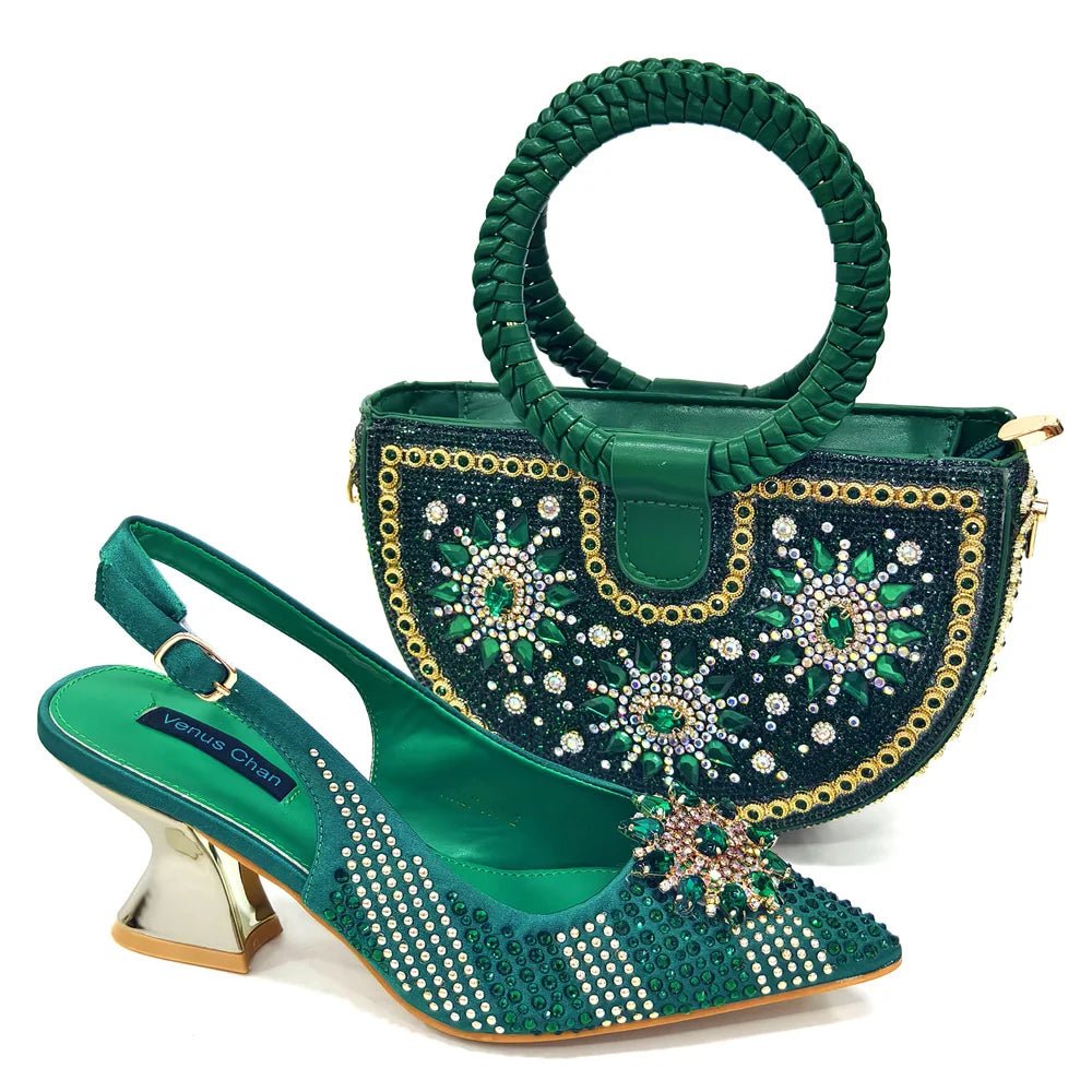 Italian Shoes and Bag Set 2024 – Rhinestone High Heels for Women - green - Women - Shoes - Milvertons