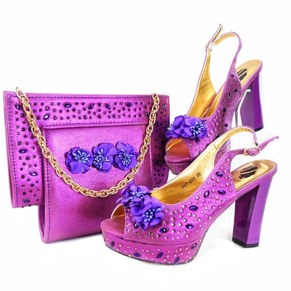 Italian Shoes and Bag Set with Stones for Evening Parties - Purple - Women - Shoes - Milvertons