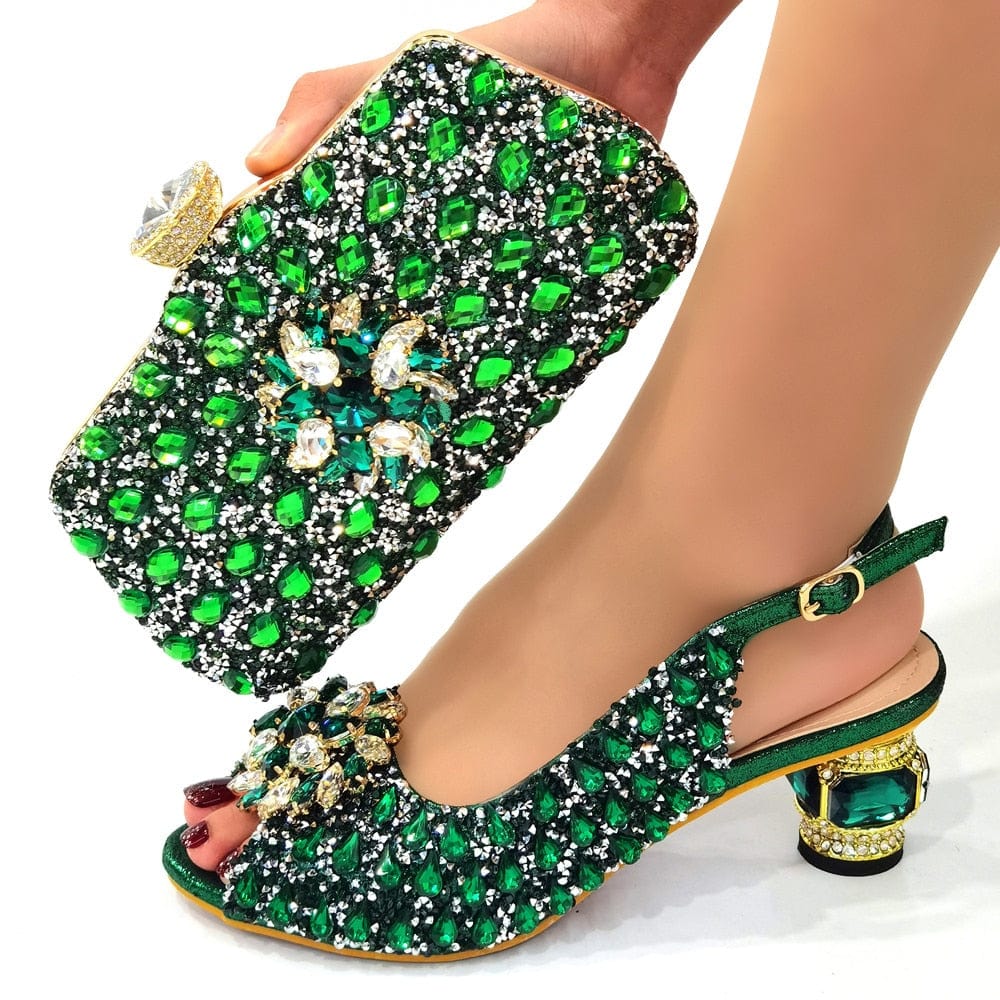 Italian Shoes and Matching Bag with allover glitter decor - Green 40 - Women - Shoes - Milvertons