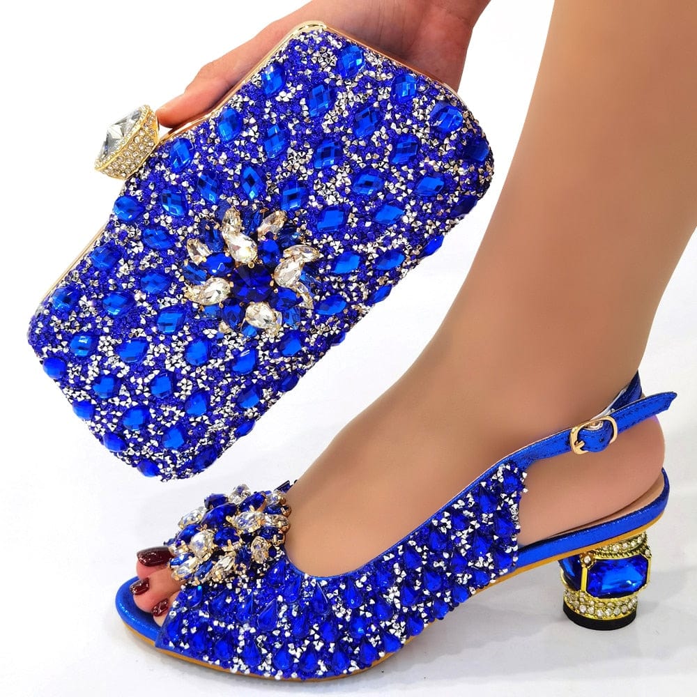 Italian Shoes and Matching Bag with allover glitter decor - Blue 37 - Women - Shoes - Milvertons