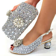 Italian Shoes and Matching Bag with allover glitter decor - Silver - Women - Shoes - Milvertons