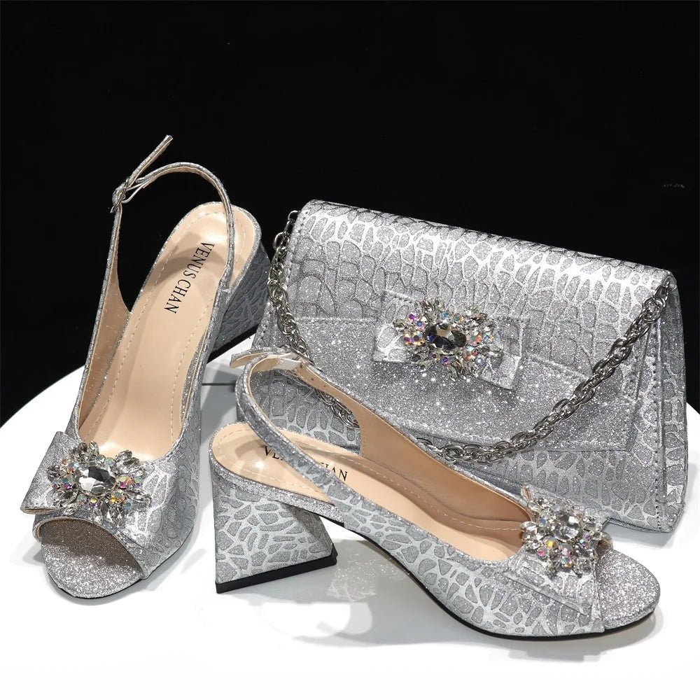 Italian Shoes & Bag Set with African Flair for Evening Glam - Silver - Women - Shoes - Milvertons