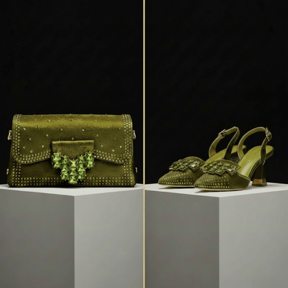 Italian Style Shoe and Bag Set – Elegant Rhinestone Heels - - Women - Shoes - Milvertons