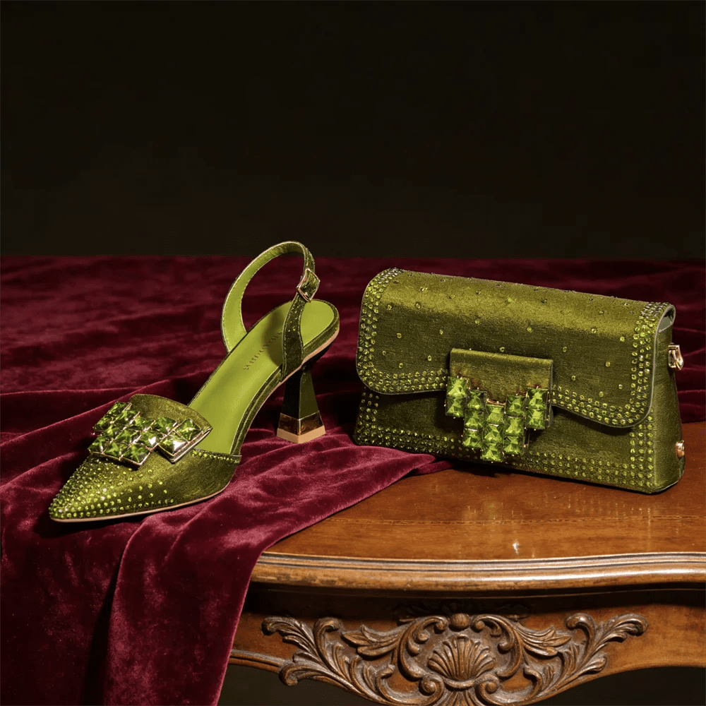 Italian Style Shoe and Bag Set – Elegant Rhinestone Heels