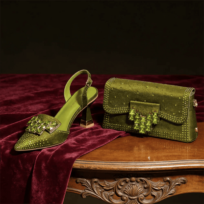 Italian Style Shoe and Bag Set – Elegant Rhinestone Heels
