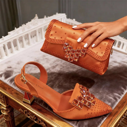 Italian Style Shoe and Bag Set – Elegant Rhinestone Heels