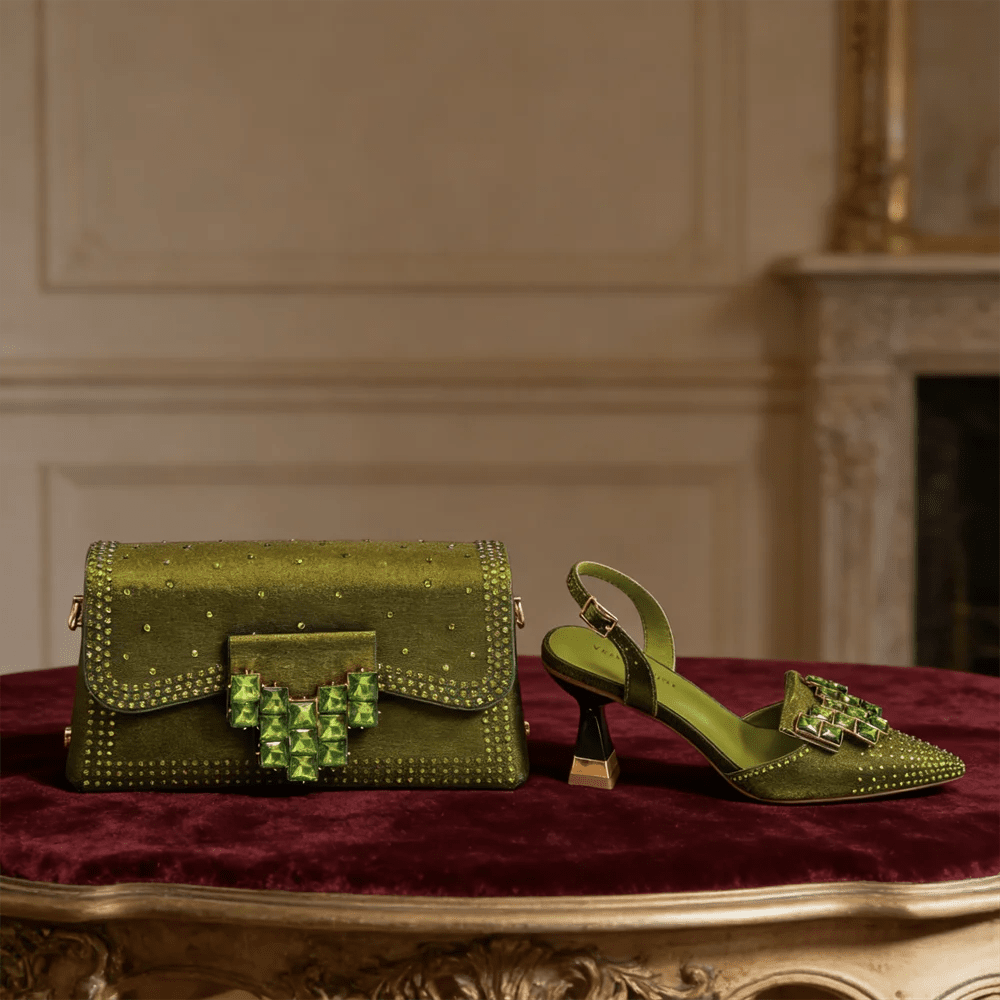 Italian Style Shoe and Bag Set – Elegant Rhinestone Heels