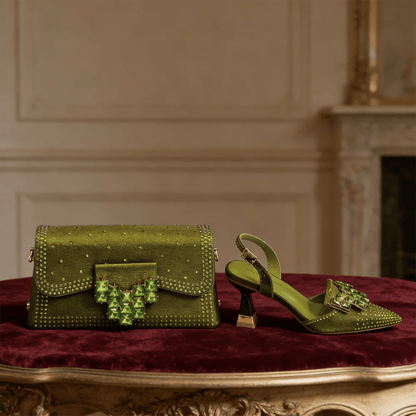 Italian Style Shoe and Bag Set – Elegant Rhinestone Heels