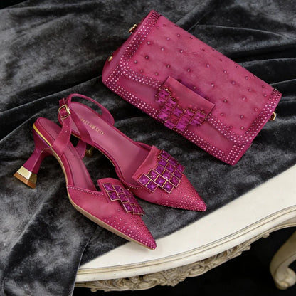 Italian Style Shoe and Bag Set – Elegant Rhinestone Heels
