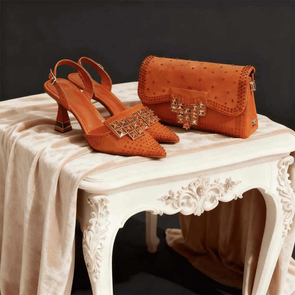 Italian Style Shoe and Bag Set – Elegant Rhinestone Heels