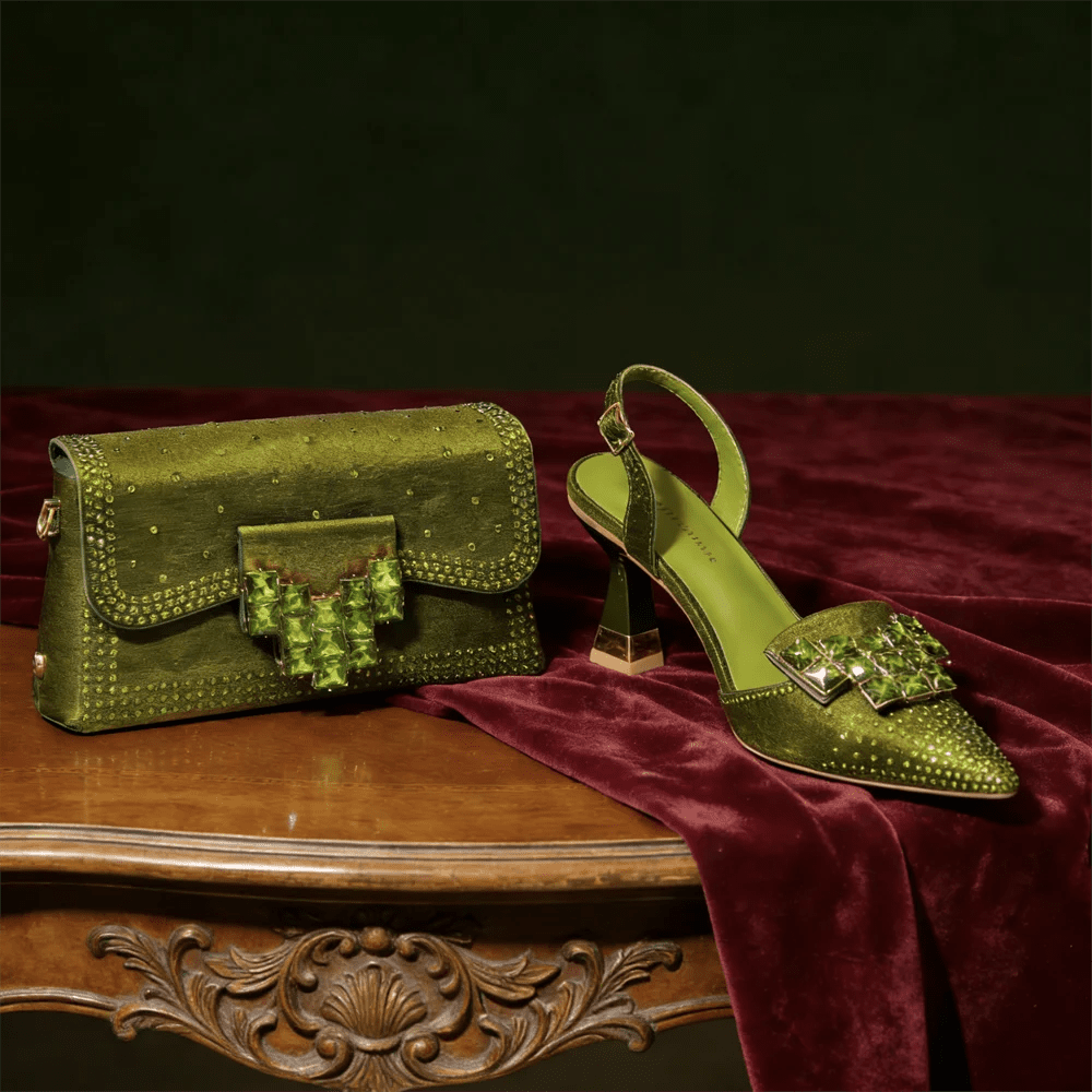 Italian Style Shoe and Bag Set – Elegant Rhinestone Heels