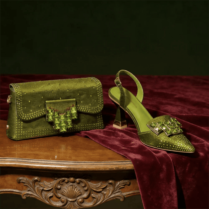 Italian Style Shoe and Bag Set – Elegant Rhinestone Heels