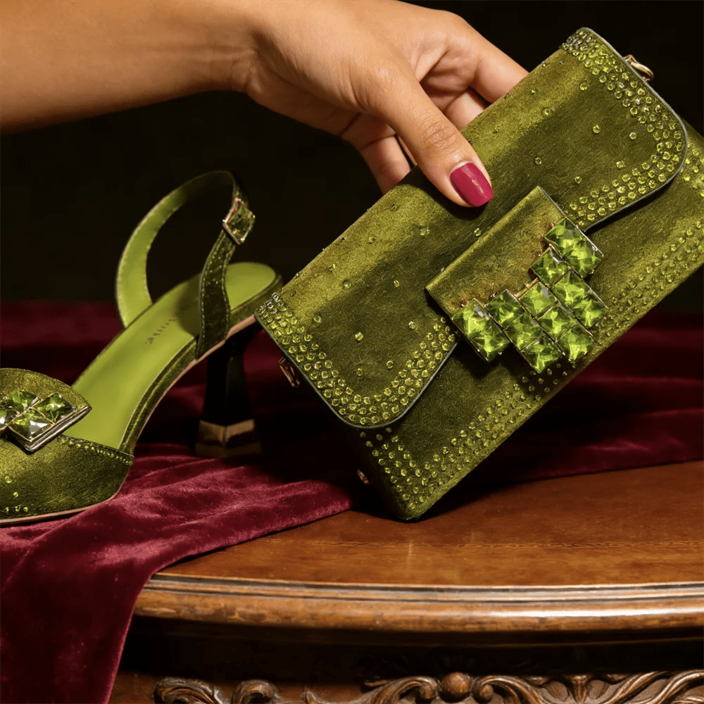 Italian Style Shoe and Bag Set – Elegant Rhinestone Heels